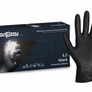 Mocne rękawice nitrylowe GRUBE GRIPZZLY czarne a'50 karton 10 op. L